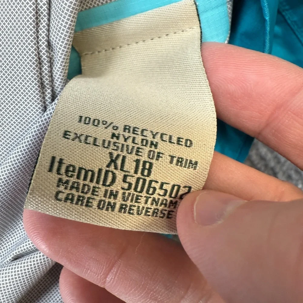 LL Bean Trail Model Jacket Kids Girls XL 18 Teal Blue Colorblock Waterproof Hood